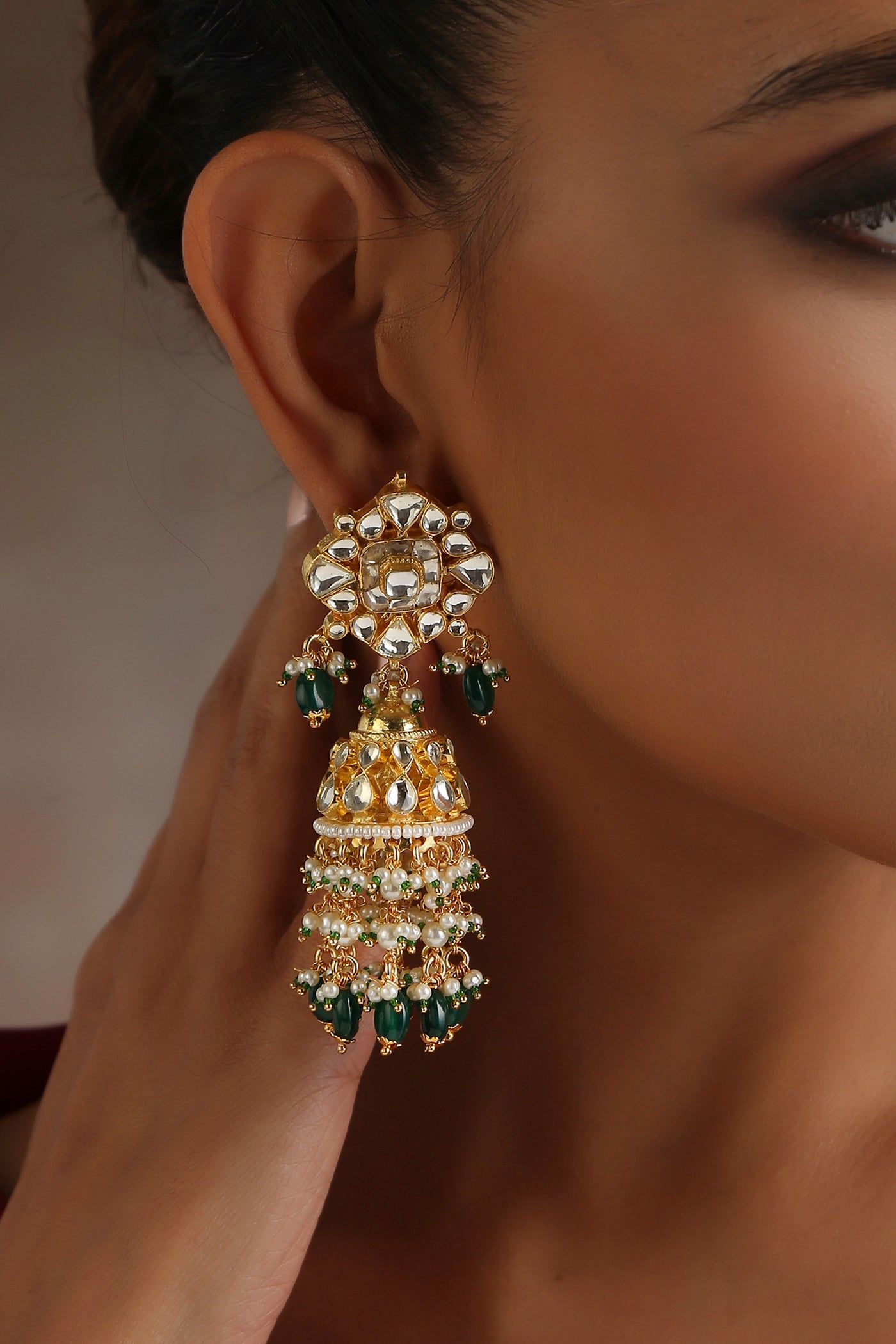 Shreya Green Polki Jhumka Earrings