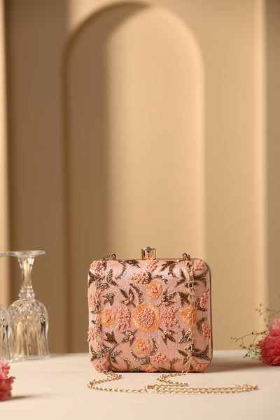 Samia Peach Floral Embroidery Clutch bag