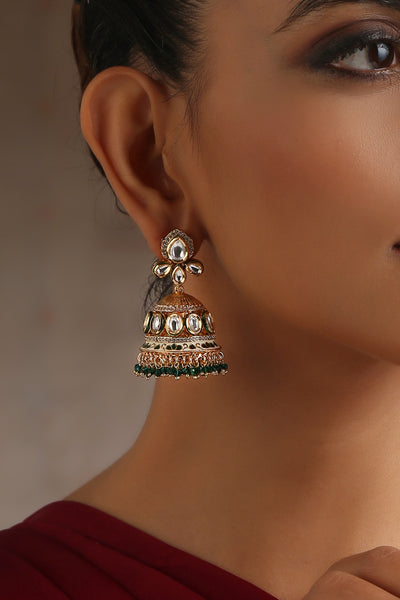 Surbhi Green Kundan Jhumka Earrings