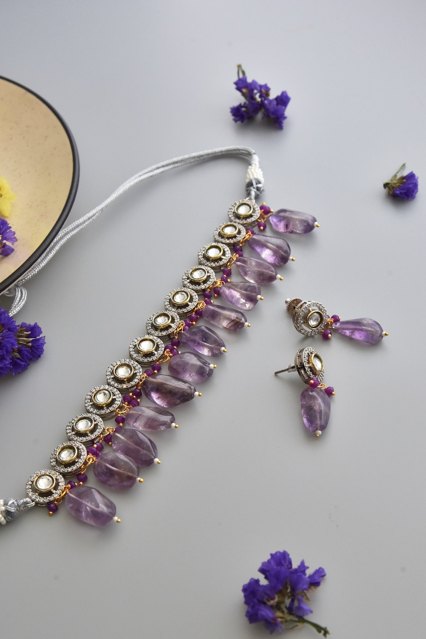 Alvina Purple Victorian Polki Necklace Set