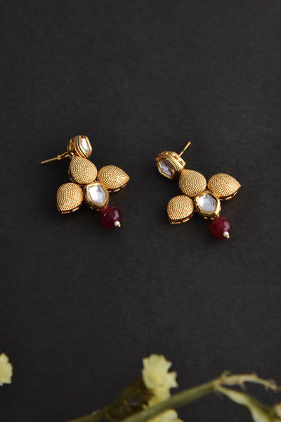 Ziya Red Gold Kundan Earrings