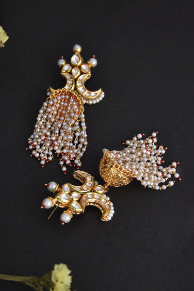 Yashvi Gold Kundan and Pearl Jhumka Earrings