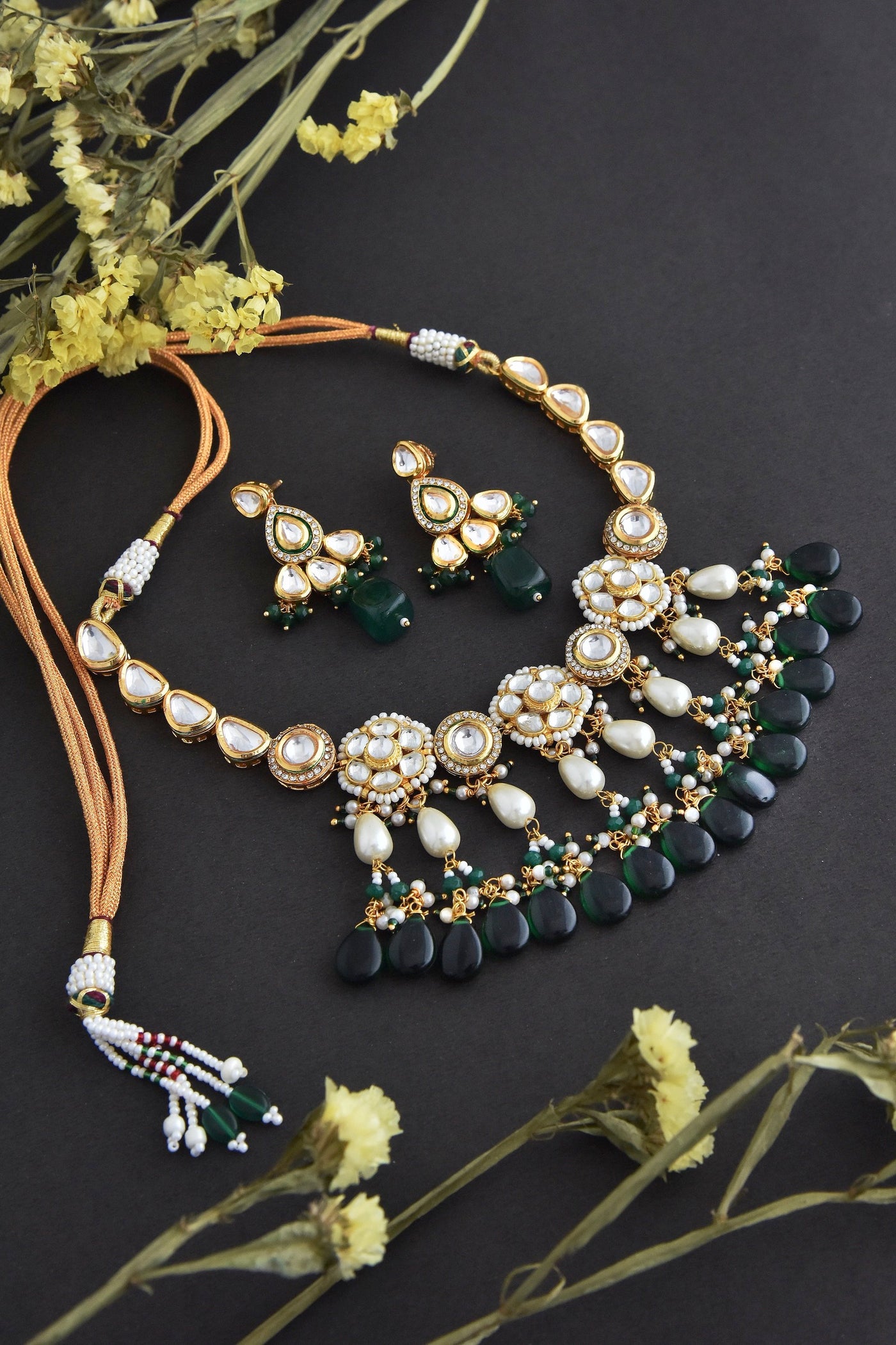 Afiya Green Kundan Necklace Set