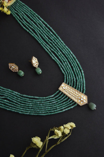 Drishika Green Polki Long Necklace Set