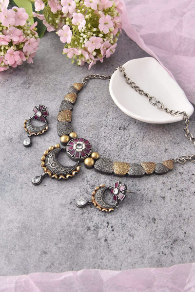 Lavanya Purple Oxidised Necklace Set