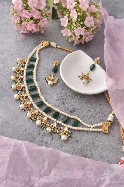 Himaya Green Kundan and Pearl Choker Necklace Set