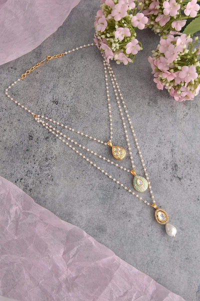 Abiha Multicolour Kundan and Pearl Layered Necklace