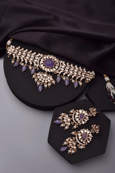 Vashki Purple Polki Choker Necklace Set