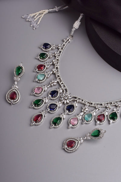 Olvia Multicolour Zirconia Silver Necklace Set