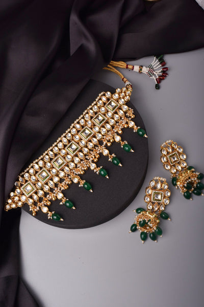 Gul Green Kundan Choker Necklace Set