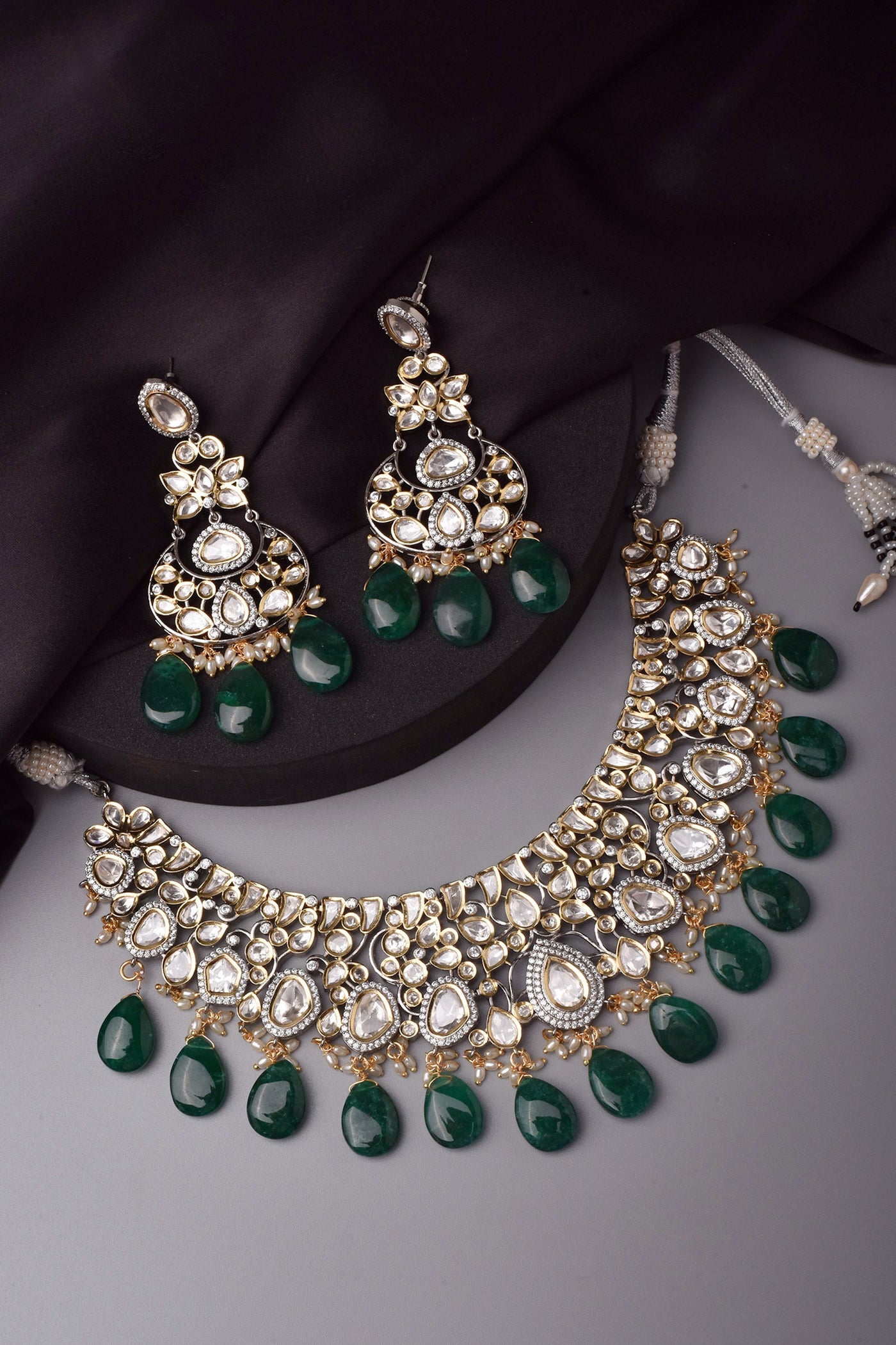 Amyutha Green Silver Polki Necklace Set