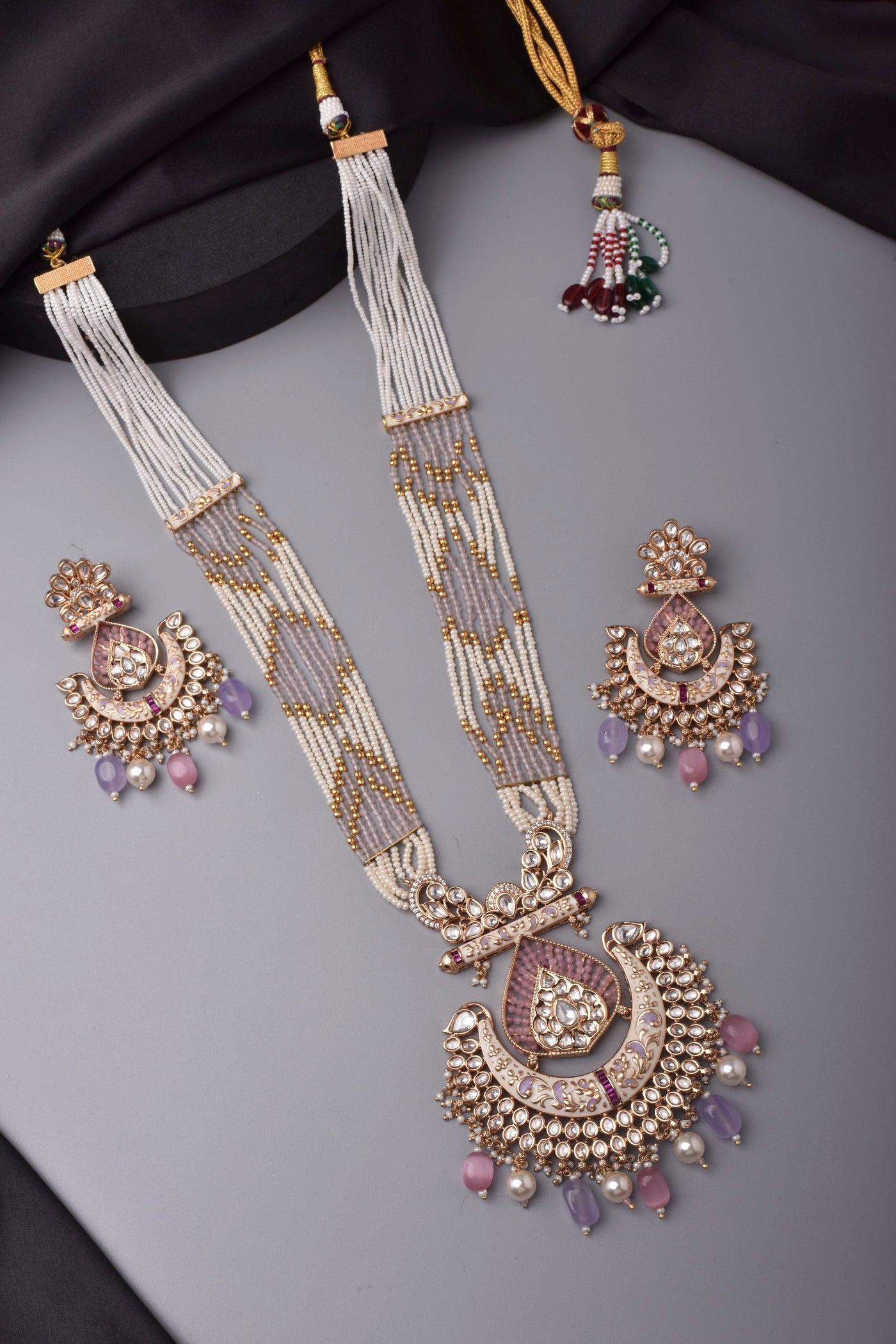 Debariya Pink Kundan Long Necklace Set