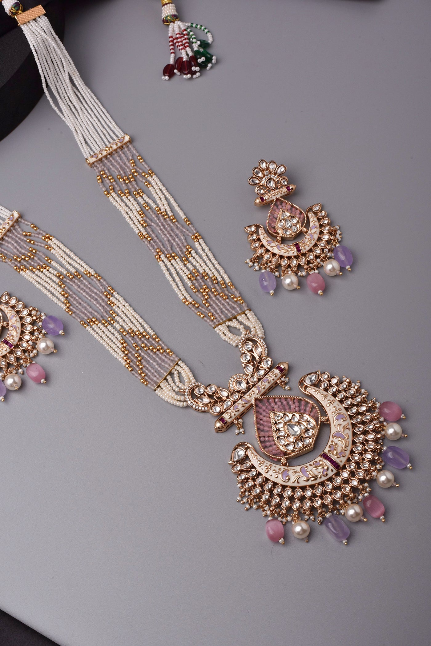 Debariya Pink Kundan Long Necklace Set