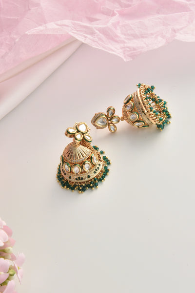 Surbhi Green Kundan Jhumka Earrings