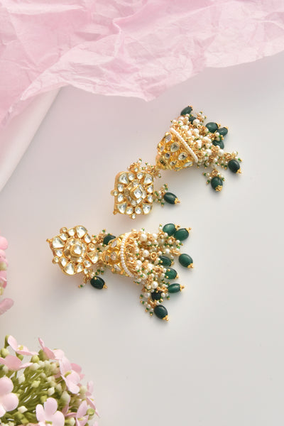 Shreya Green Polki Jhumka Earrings