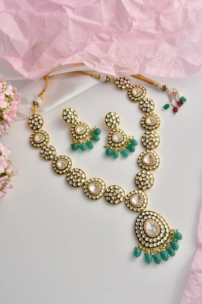 Aarya Green Polki Long Necklace Set