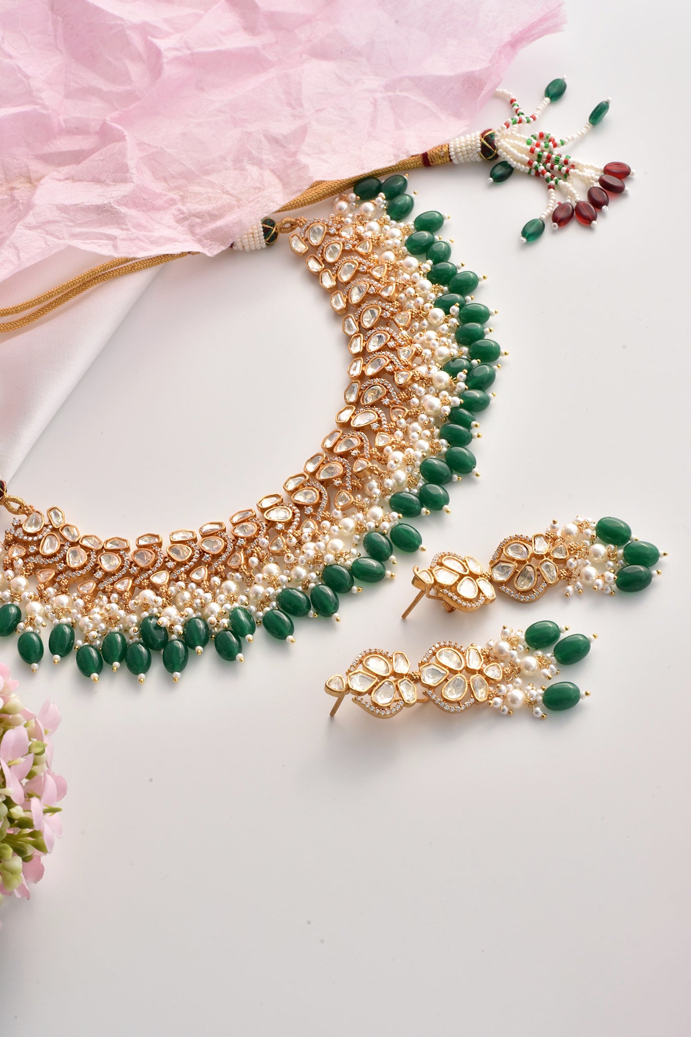 Nerra Green Polki Necklace Set