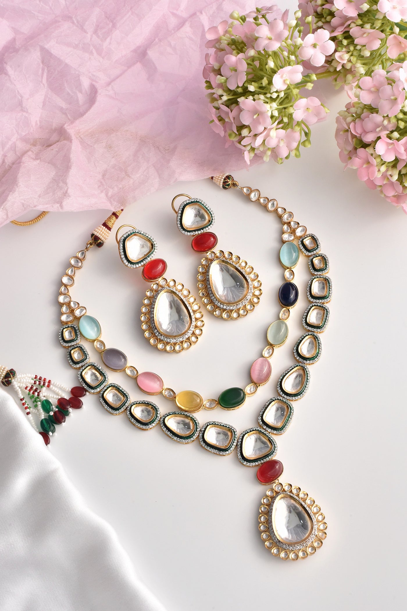 Ashretha Multicolour Polki Necklace Set