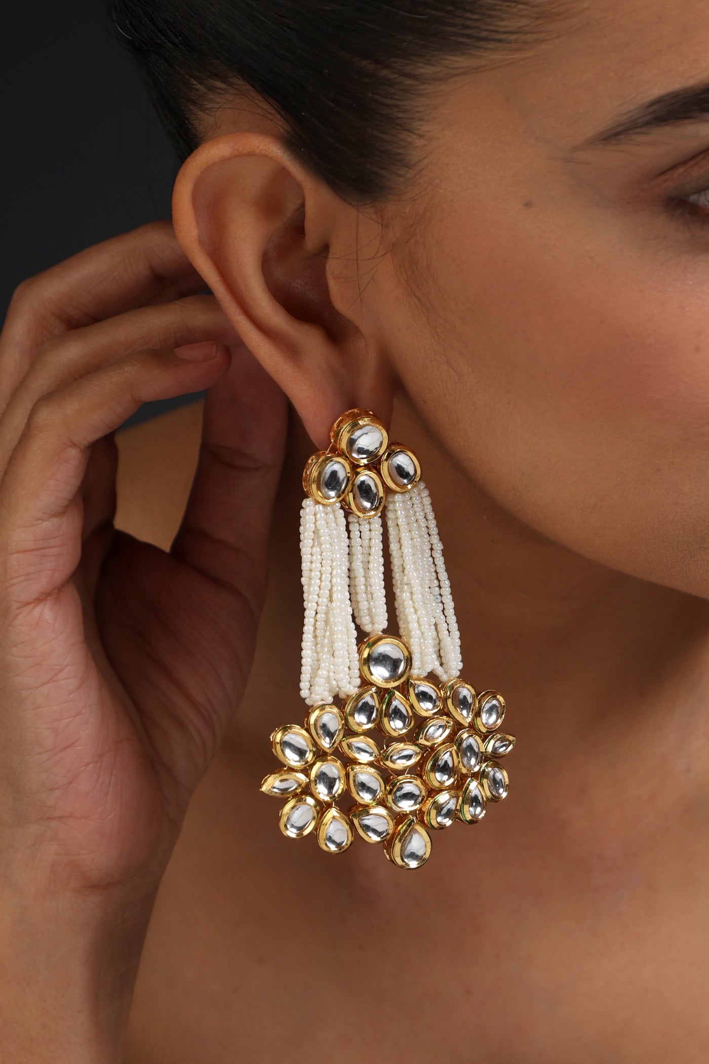 Dheeti White Kundan and Pearl Dangler Earrings