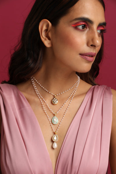Abiha Multicolour Kundan and Pearl Layered Necklace