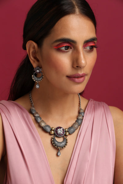 Lavanya Purple Oxidised Necklace Set
