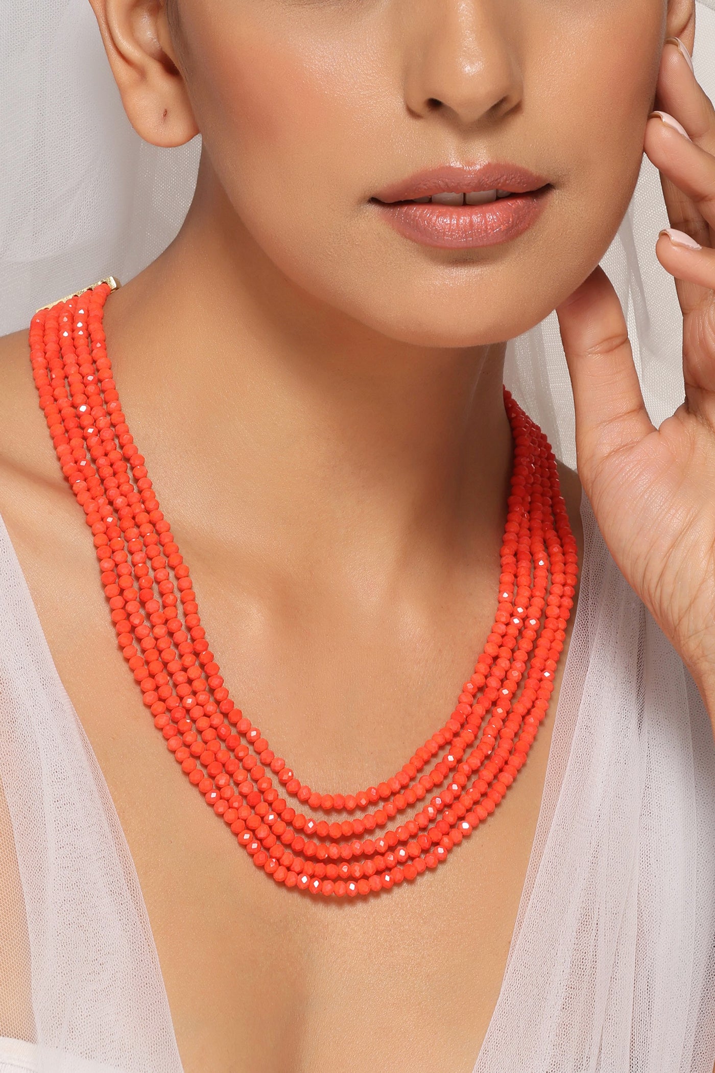 Lovia Orange Beaded Layered Necklace