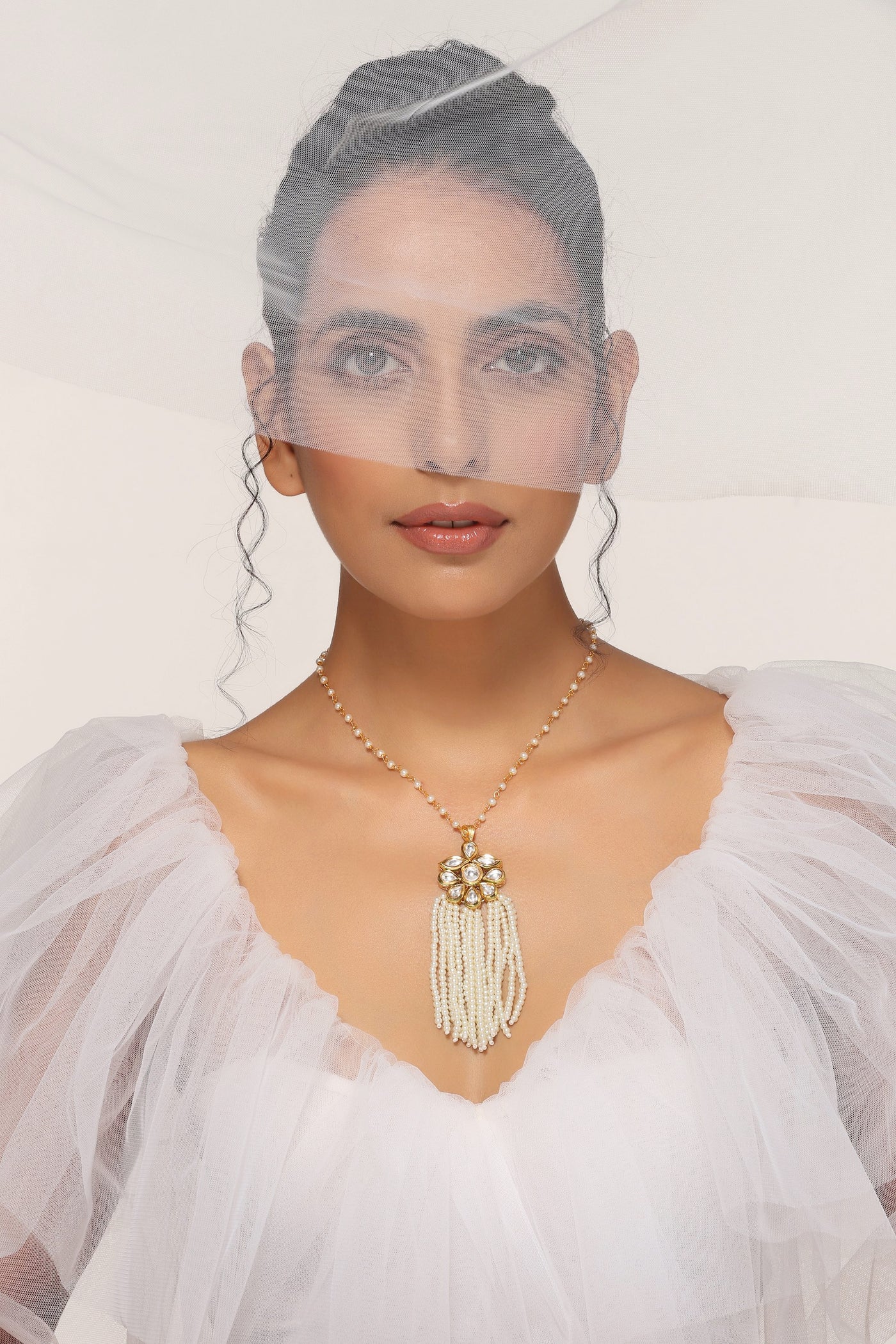 Samni Kundan and Pearl Pendant Necklace