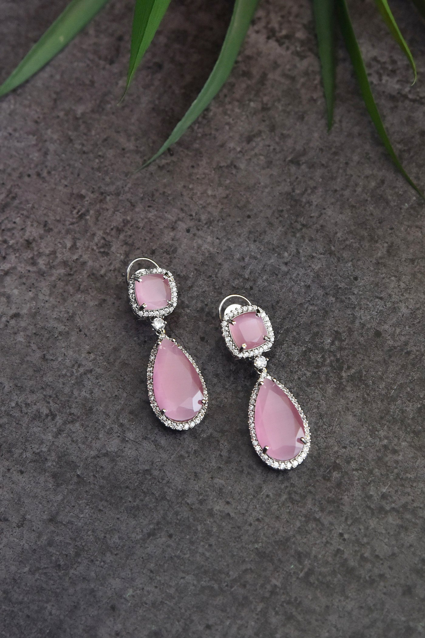 Fritzie Pink Silver Plated Zirconia Dangler Earrings