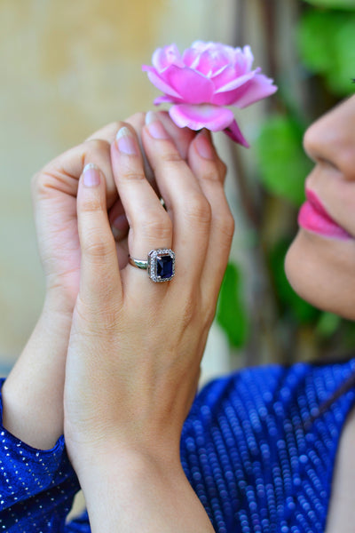 Alicia Silver Plated Zirconia Sapphire Ring