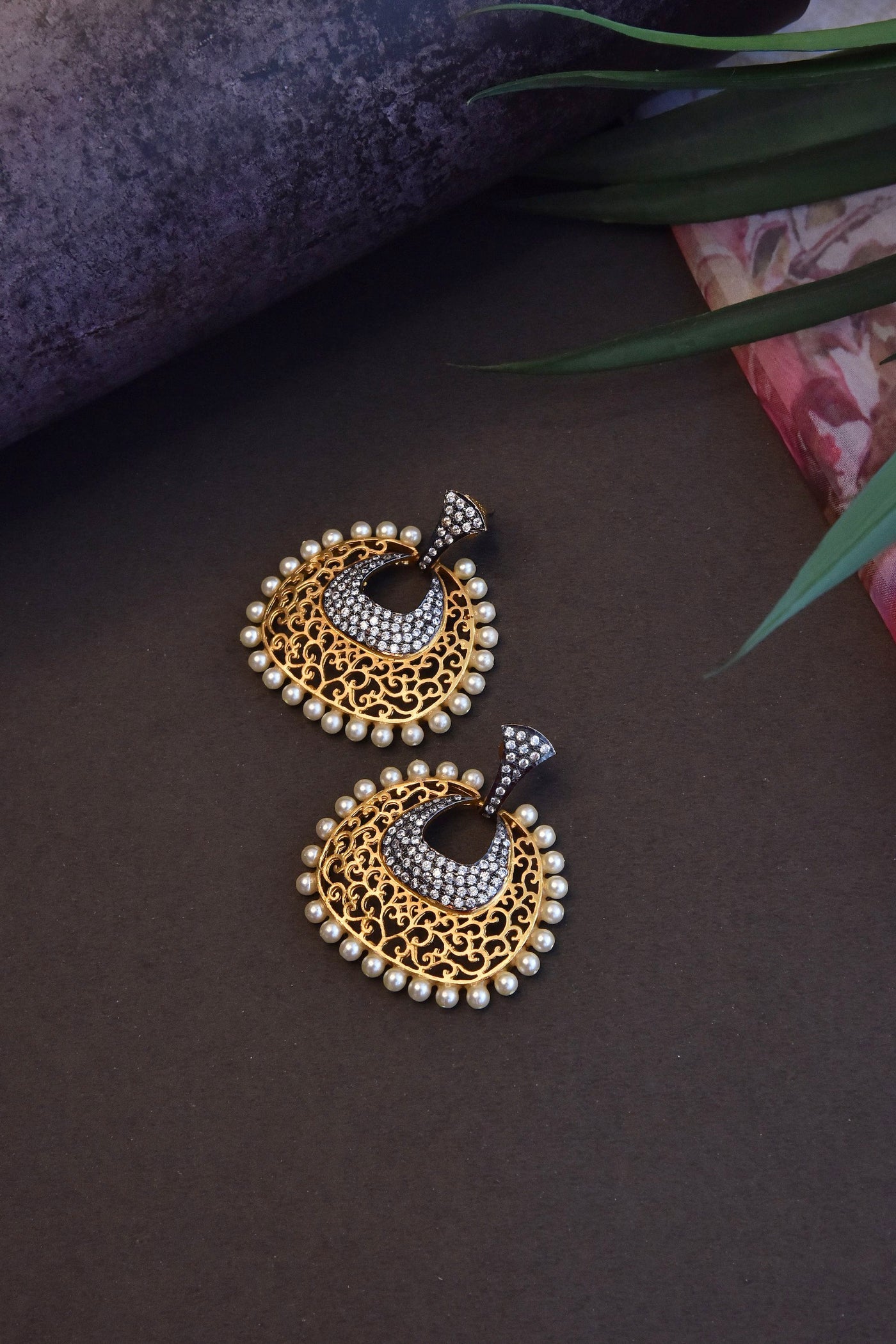 Vartika Gold Plated Zirconia Chandbali Earrings