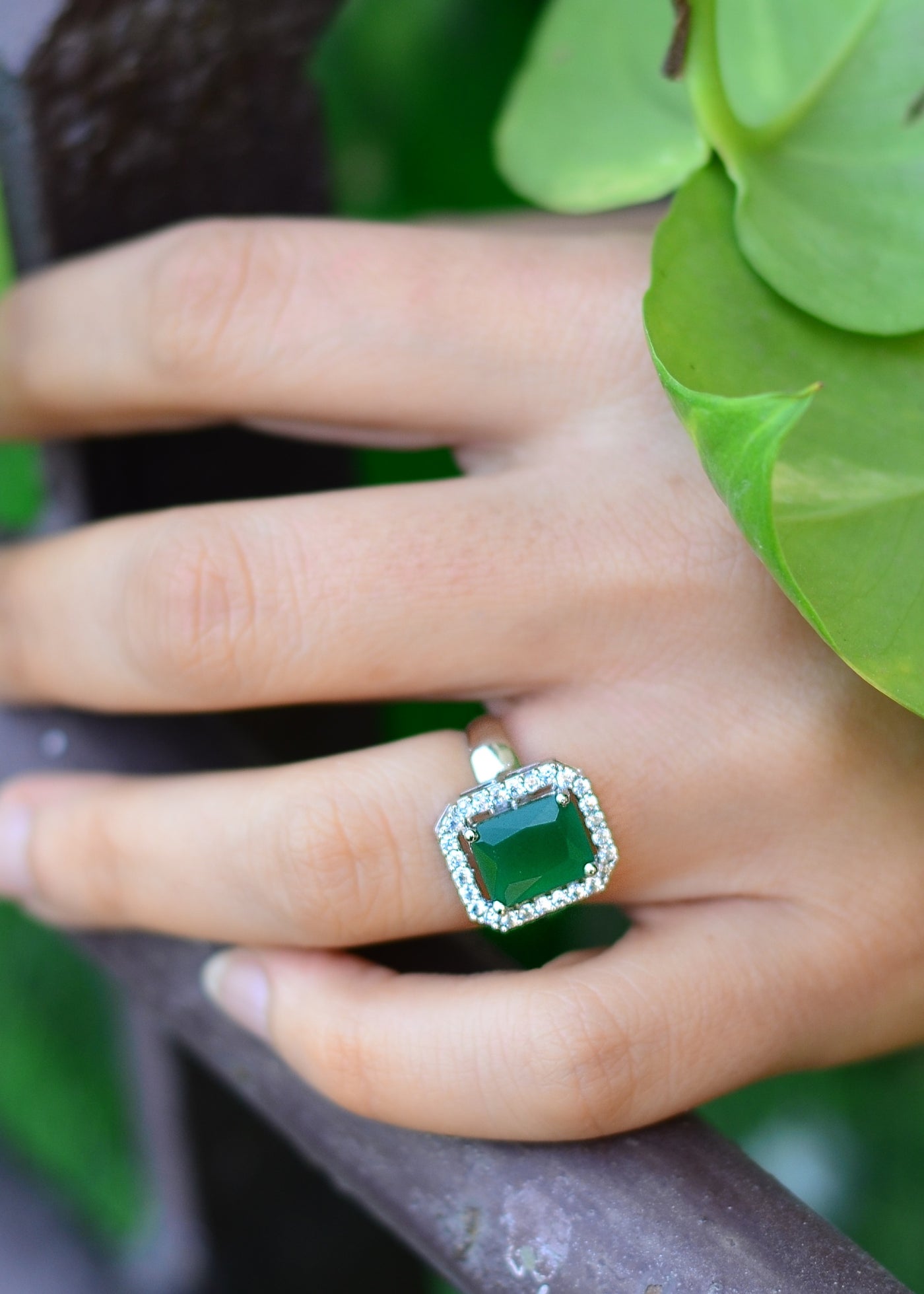 Alicia Silver Plated Zirconia Emerald Ring