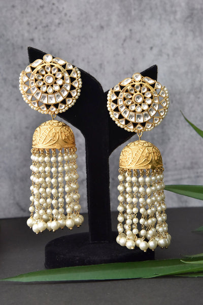 Golden Sun Gold Plated Kundan Jhumka Earrings