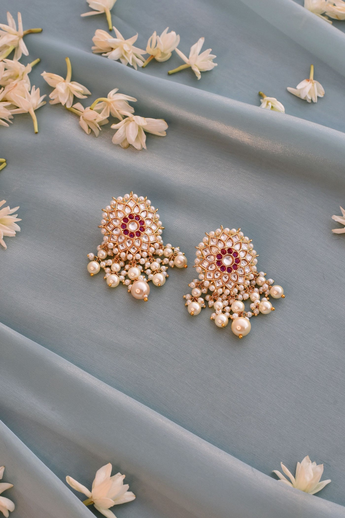 Varini Red Gold Plated Kundan Pearl  Dangler Earrings