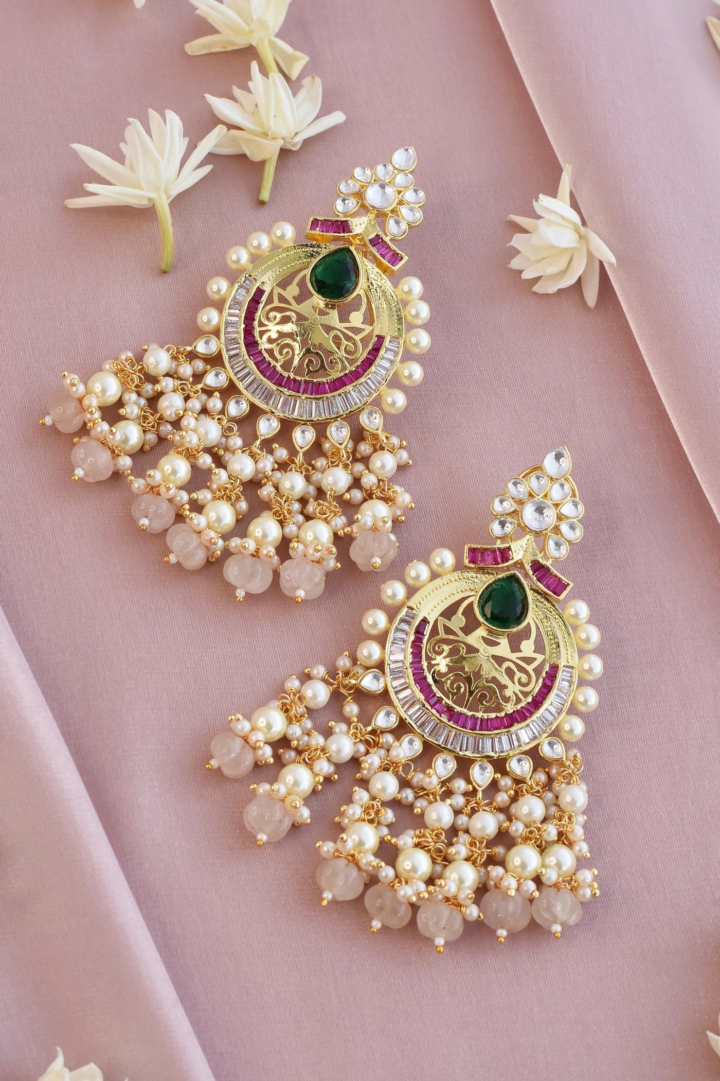 Sarehi Multicolour Gold Plated Kundan Chandbali Earrings