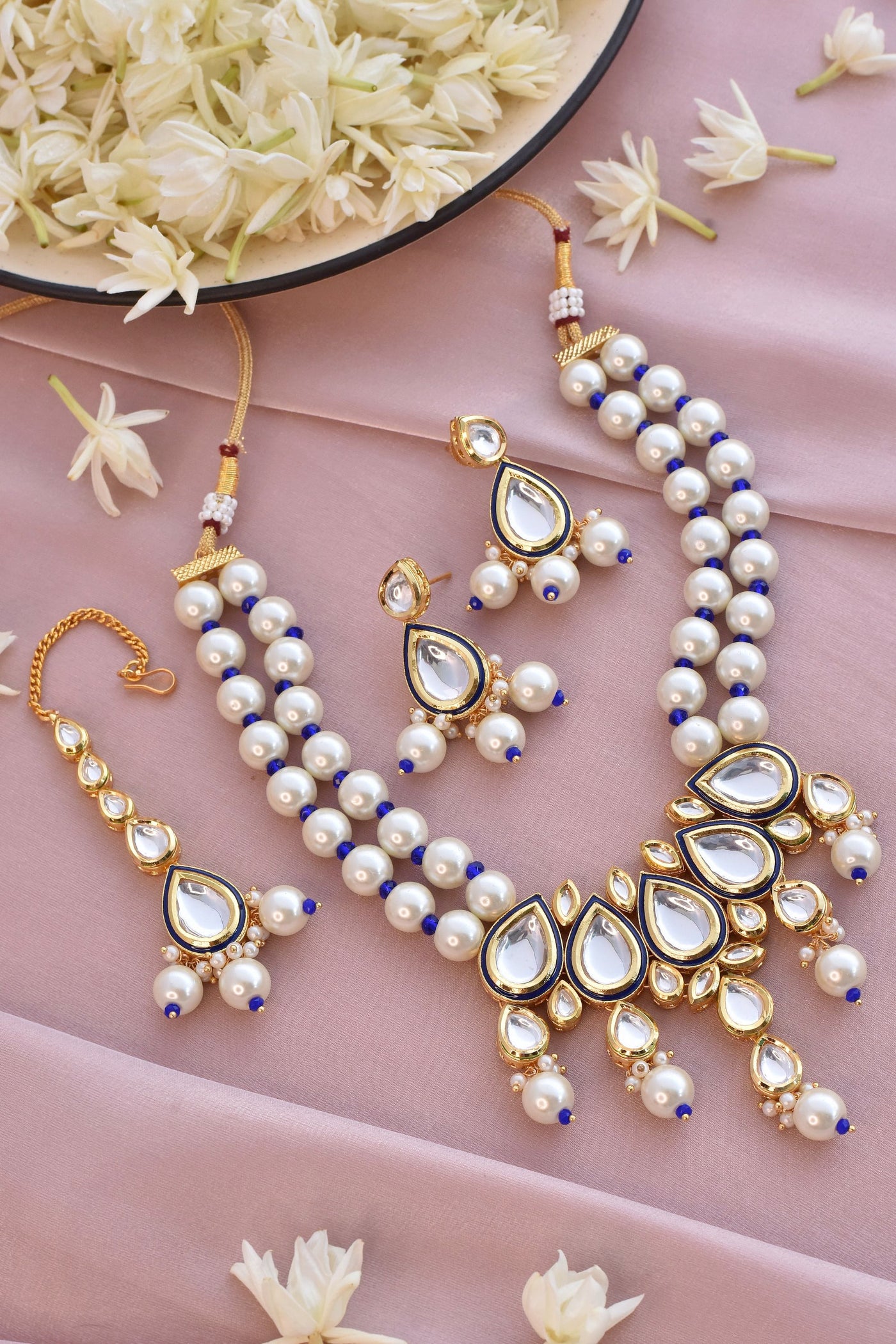 Varini Blue Pearl Necklace Set