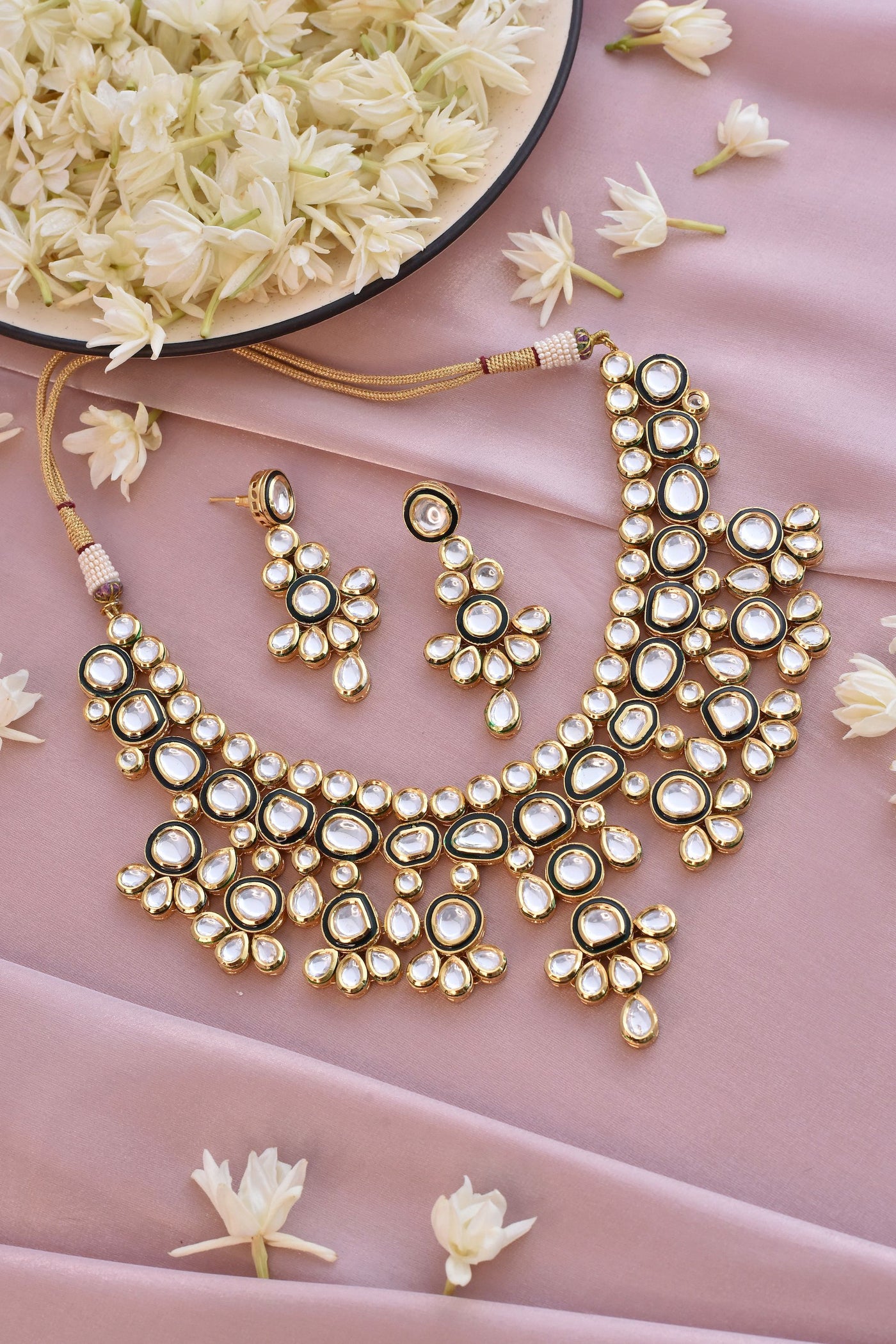 Ambika Green Gold Plated Kundan Short Necklace Set