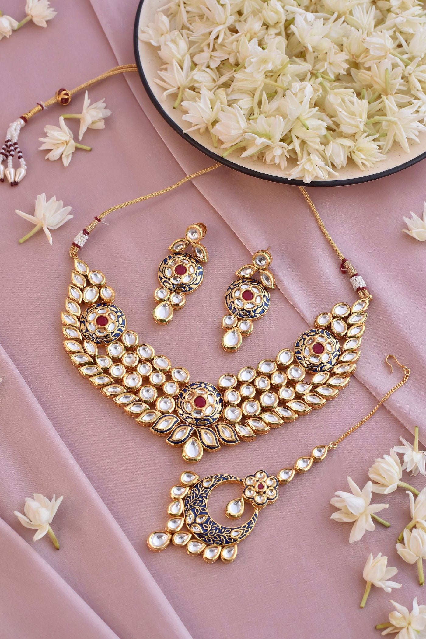 Hamsha Blue Gold Plated Kundan Necklace Set