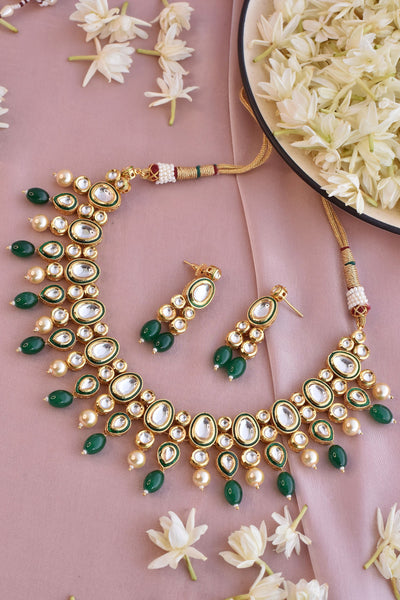 Asia Green Gold Plated Kundan Necklace Set