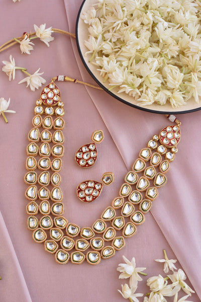 Kalirra Red Gold Plated Kundan Necklace Set