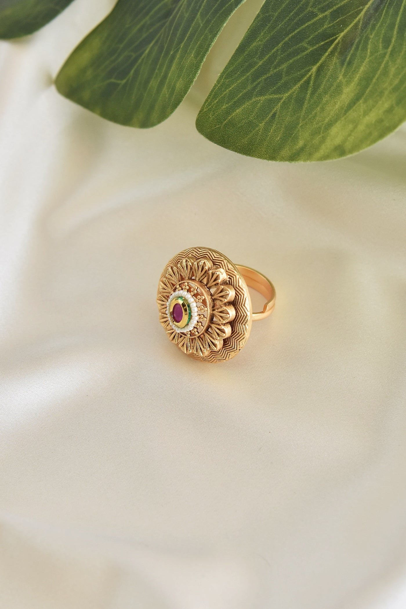 Kamri Red Gold Plated Temple Ring