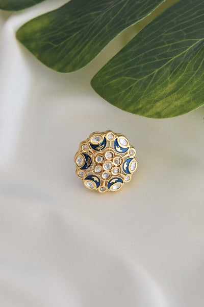 Vianna Blue Gold Plated Kundan Ring