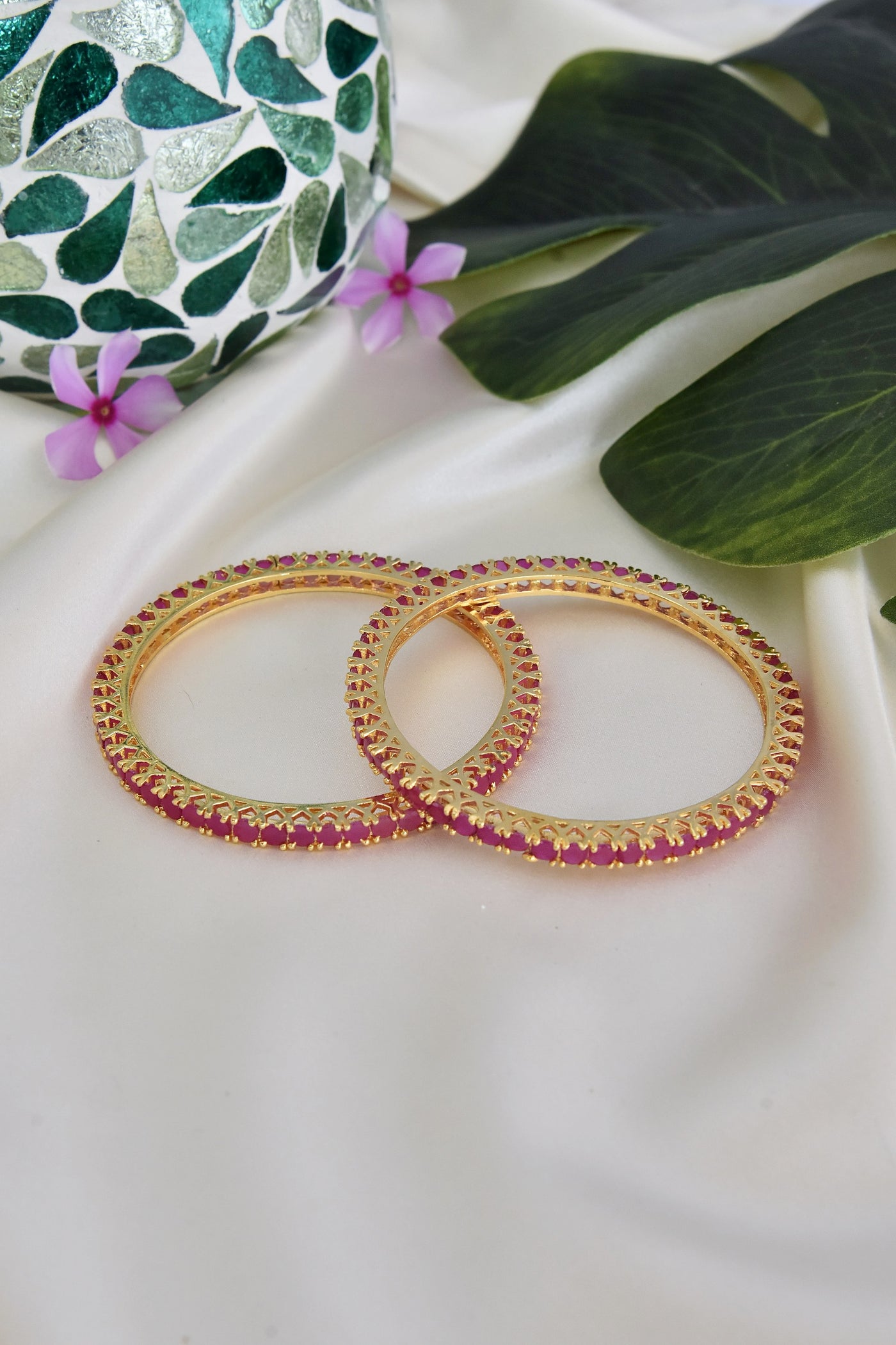 Gwacy Red Gold Plated Zirconia Bangle