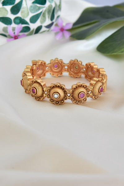Aadhira Red Gold Plated Temple Work Bangle