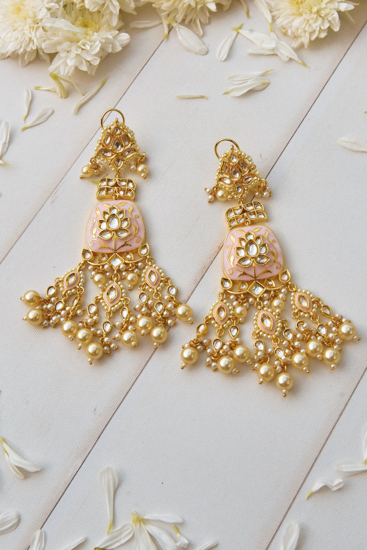 Kavyaa Pink Gold Plated Kundan Dangler Earrings