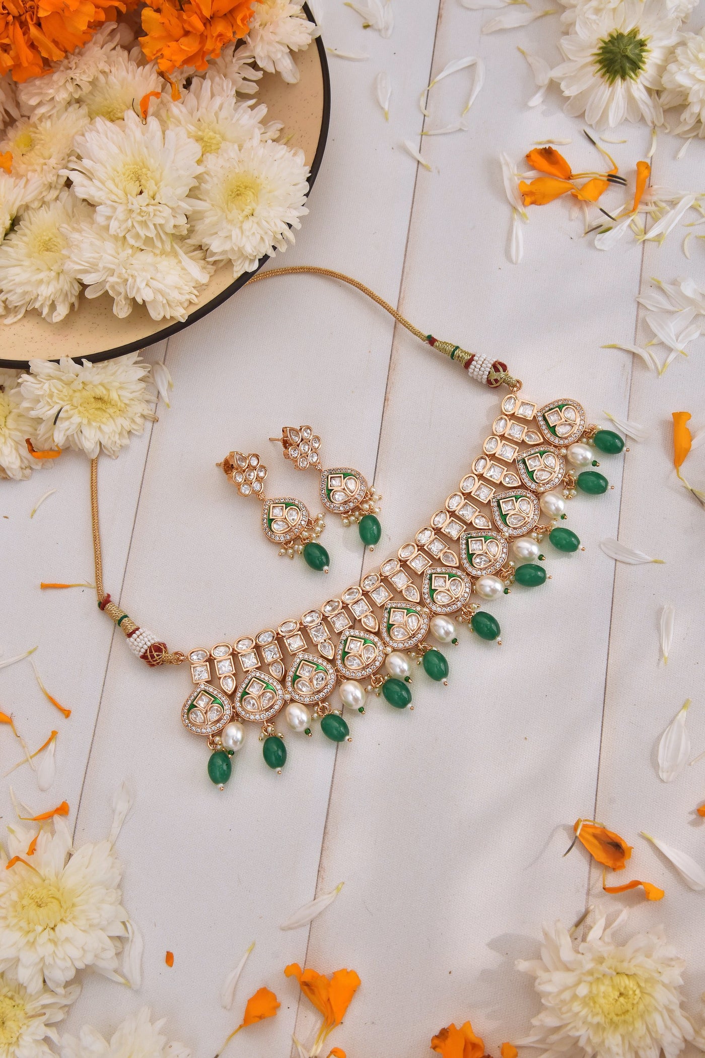 Tista Green Gold Plated Kundan Choker Necklace Set