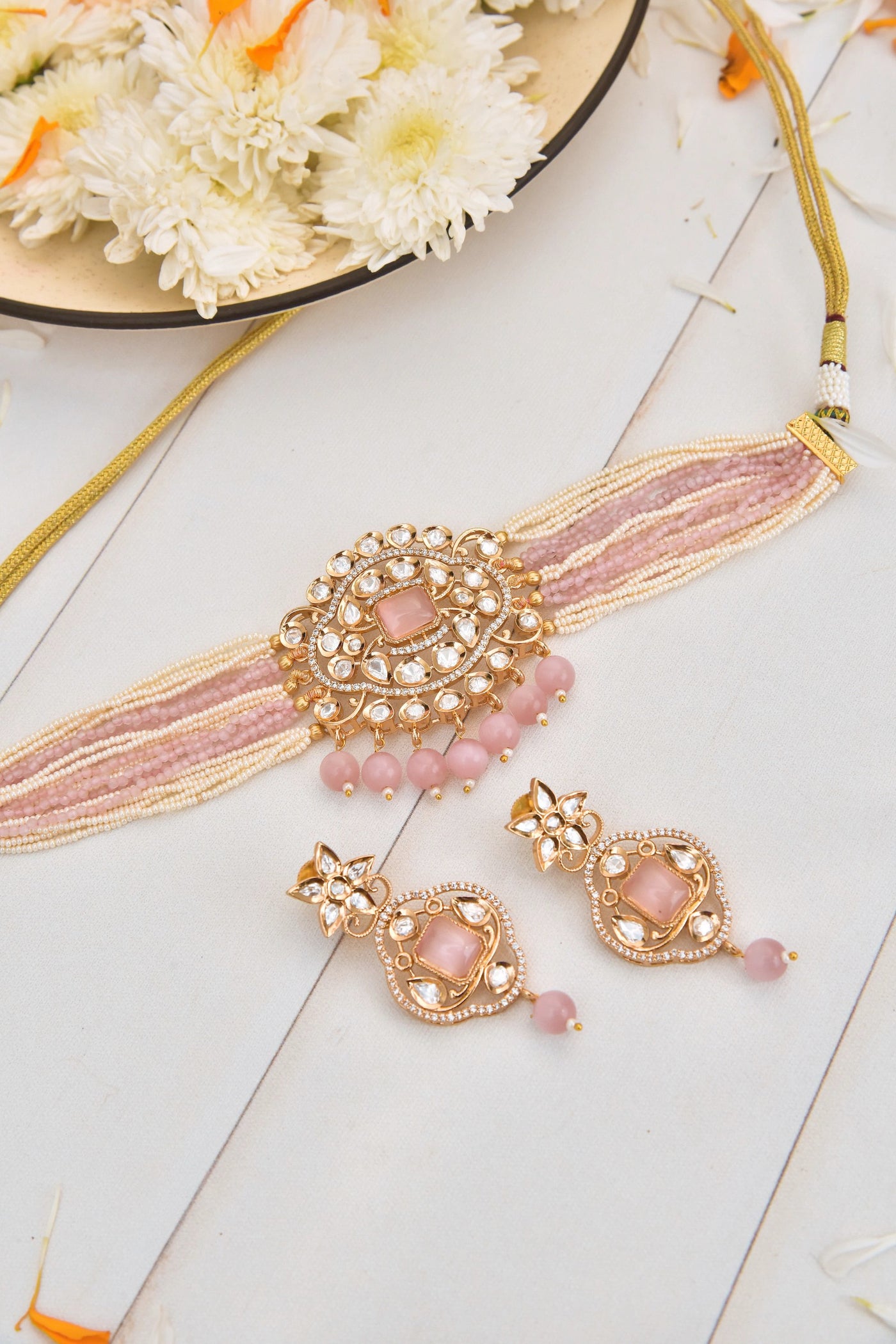 Dhirani Pink gold Plated Kundan Choker Set