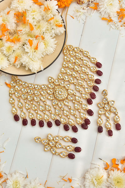 Maysha Red Gold Plated Kundan Bridal Necklace Set