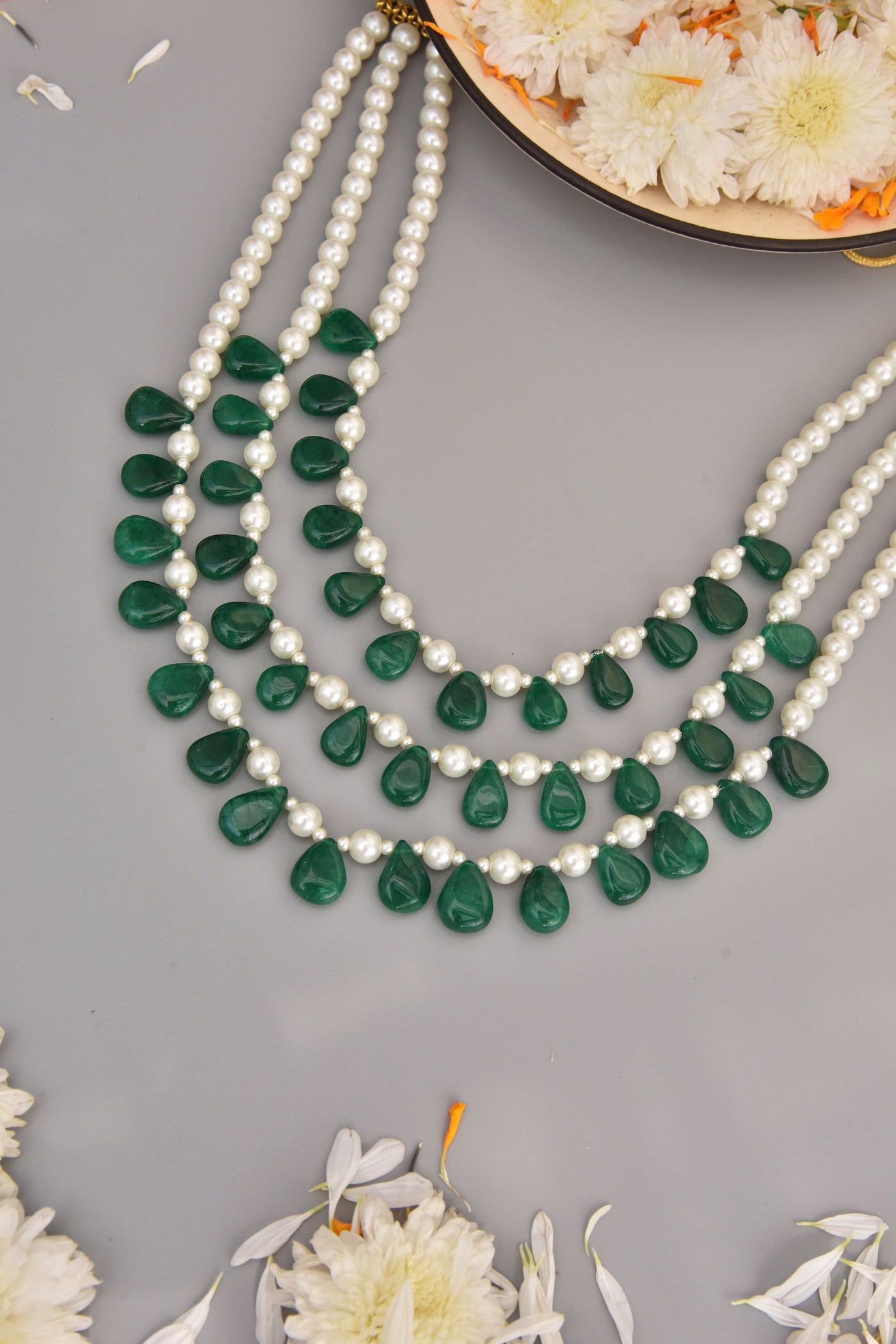 Sierra Green Tumble and Pearl Layered Necklace