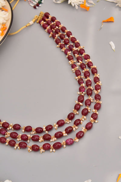 Fleur Red Tumble and Pearl Layered Necklace