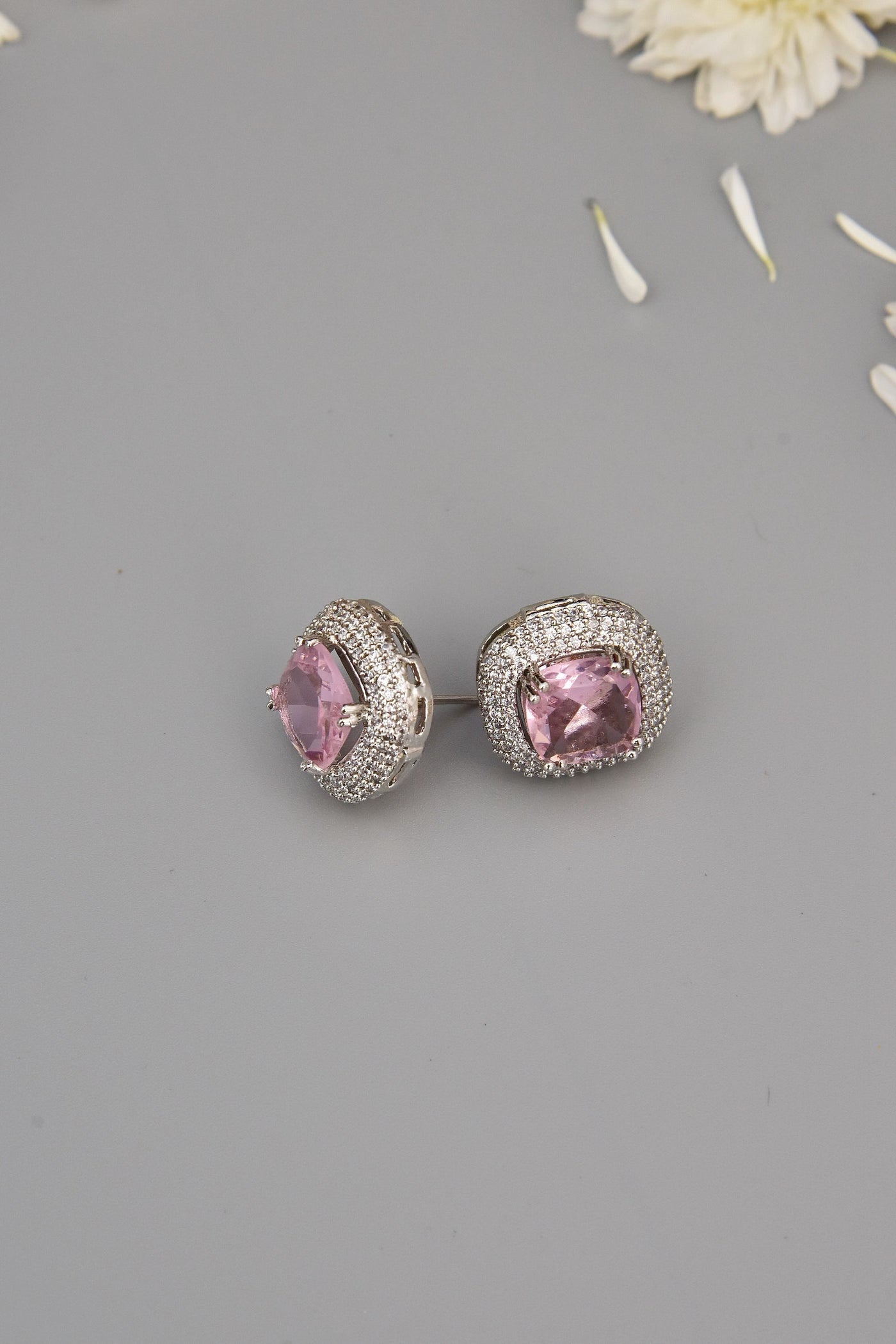 Fedro Rose Quartz Zirconia Stud Earrings